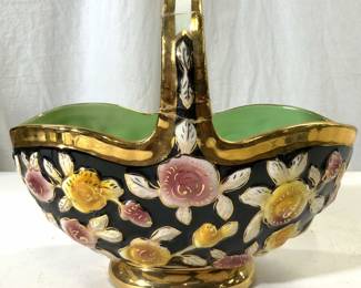 FOREIGN Vntg Gilt Porcelain Basket W Handle
