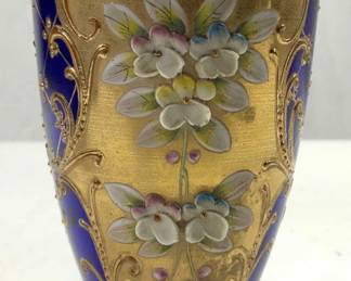 Vntg Hand Painted Czech Bohemian Art Glass Vase
