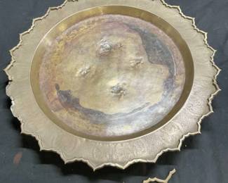 Vintage Large Circular Brass Centerpiece Tray 20in
