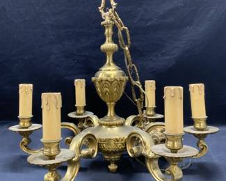 Vintage Heavy Gilt Metal 6 Arm Chandelier
