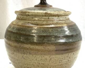 Mid Century Ash Glazed Lidded Jar, Sgn
