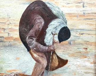 Signed Elderly Indonesian Man Acrylic Painting
