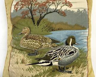 Mid Century Pillow Quilted Pintail Duck Detail
