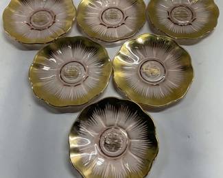 6 Vintage Gold Iridescent Glass Dessert Plates
