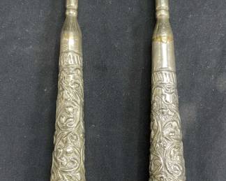 2 Repousse Silver Tone Serving Spoon & Fork
