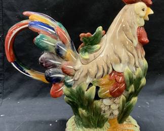 MAJOLICA Colorful Porcelain Rooster Pitcher
