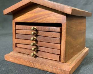 Set 6 Wooden Coasters W House Case
