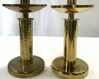 Pr 1964 Footed Hammered Swiss Brass Candle Sticks
