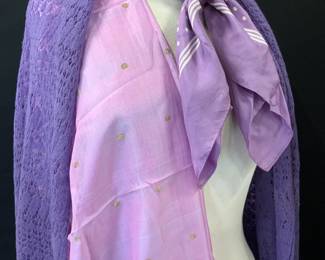 Lot 3 Indian Shawl, Silk Swiss Scarf, Wool Shawl

