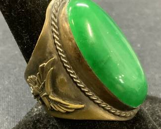 Vintage Signed Bright Jade Eagle Statement Ring
