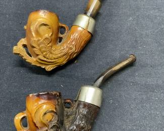 Lot 2 Vintage Ornately Carved Tobacco Pipes
