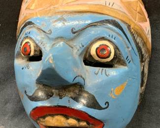 Antq Asian Hand Painted Wooden Theater Mask
