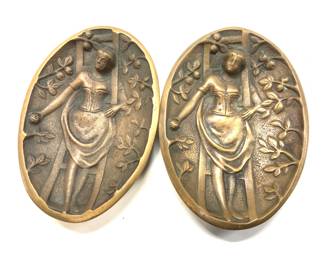 2 Peek A Boo Bronze Art Nouveau Trinket Dishes