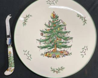 SPODE Christmas Cake / Cheese Platter & Knife Uk

