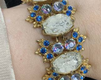 Chunky Art Glass & Blue Crystal Bracelet, Jewelry
