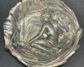 Antique Jean Garnier Silver Overlay Wall Plaque

