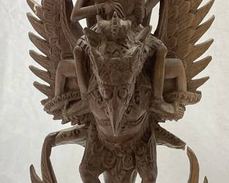 Wood Handcrafted Garuda & Vishnu Figural Bali 13in
