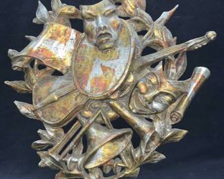 Carved Wooden Tragedy & Comedy Mask Wall Art
