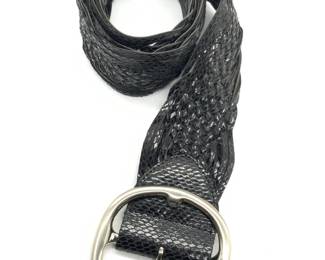 Woven Leather Wide Fashion Belt W Silver Tnd Buckle
