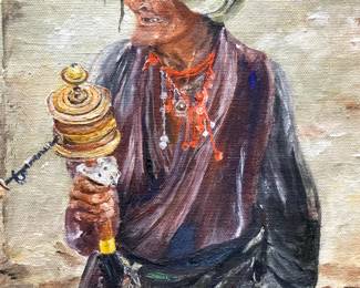 Signed Woman Figural Acrylic Painting, 1984
