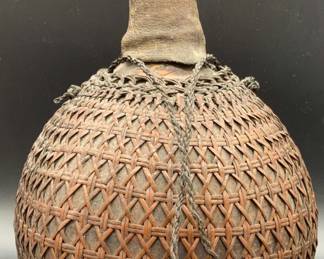 Vintage Handmade Woven Gourd Vessel W/ Stopper
