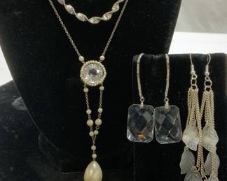 6 Sterling Silver Chain Italy, Swarovski Earrings
