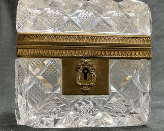 Vtg French Faceted Cut Crystal Jewelry Dresser Box
