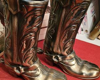 Brass cowboy boots, pair