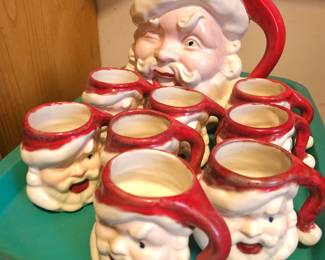 Vintage ceramic Santa jug and cups, sold as lot