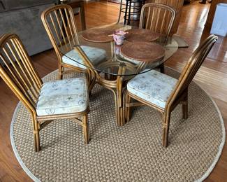 bamboo table and chairs, round rug