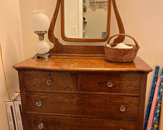 oak dresser and wishbone mirror