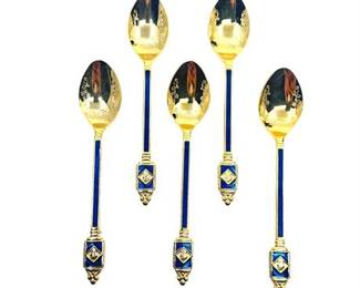 Lot 022   8 Bid(s)
Set of Five Gold Plated and Cobalt Blue Spoons