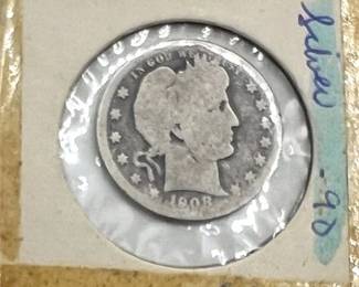 Lot 019   4 Bid(s)
1908 Silver Barber Quarter