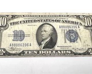Lot 063   11 Bid(s)
1934 A Series Ten Dollar Blue Seal