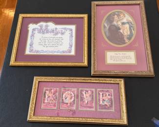 Framed prints with 'love' and 'mother' theme, largest is 18" x 12"