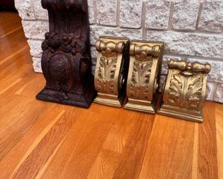 Basco plaster wall art shelf (has a repaired crack) and three corbel bookends 