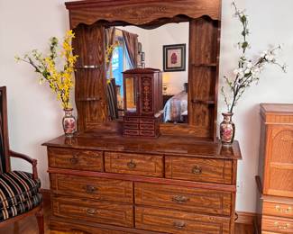 Seven-drawer dresser 32"H x 62"W  x 17"D with hutch mirror 48"H