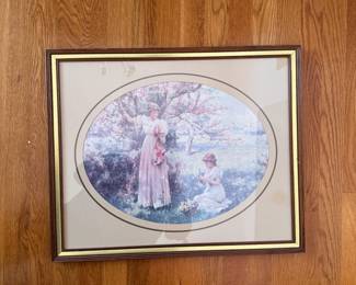 Framed print of women in a garden orchard 19" x 23"