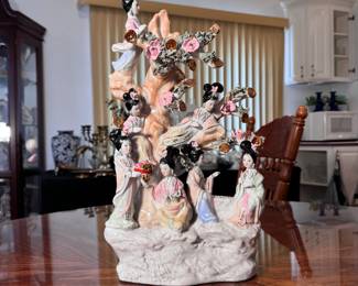 Large porcelain Geisha money tree sculpture 15"H x 8"W
