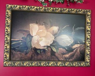 Large magnolia lithograph/print 26"H x 40"W (includes magnolia swag above if desired