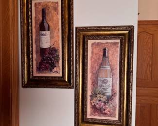Pair of wine bottle and grapes prints approx. 24" x 14"