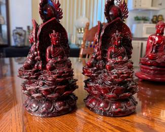 Pair of Stupa Chorten heavy resin figurines Mudras Sides 9"H
