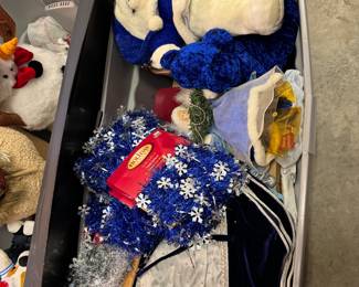 Oversize 'mystery' tote of holiday decor #20 mostly blue and white Christmas decor