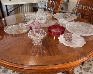 Box Lot#5 pressed clear, frosted and cranberry glass