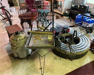 Bird cages, shop vac, speakers