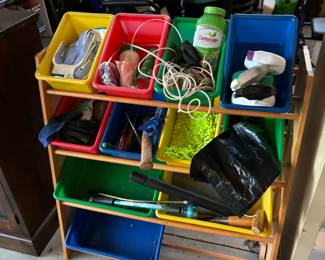 Organizer shelf, car care items, window scrapers