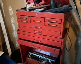 Tool box, wrenches, drills, sockets, jig saw, wide assortment of tools