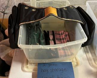 Horse hay storage, bags, leg wraps