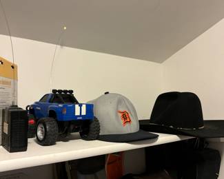 Cowboy hat, Tigers hat, remote control car