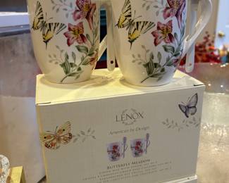 Lenox mugs with built in spoon holder, great for coco, tea, etc